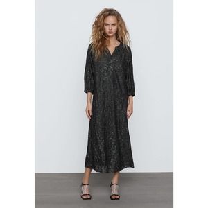 Zara Charcoal Patterned Maxi Dress
